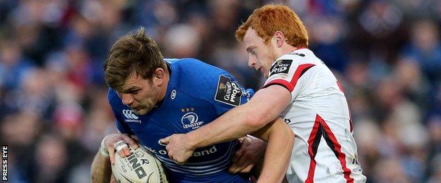 Jordi Murphy battles with Ulster's Peter Nelson in a 2015 Pro12 Irish derby