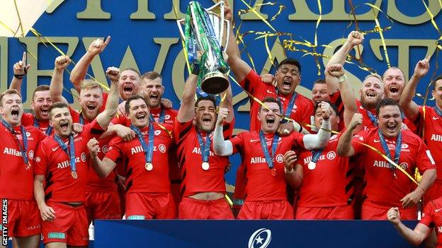 Saracens with the trophy