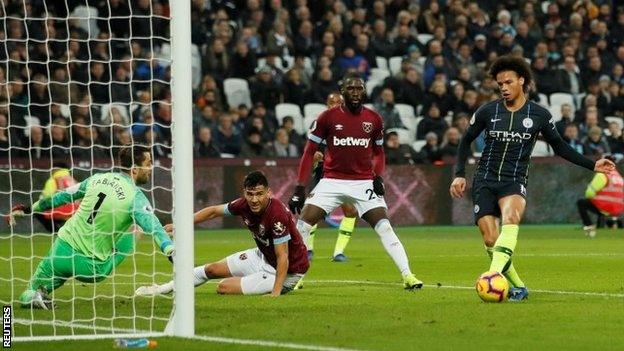 Leroy Sane scores for Manchester City against West Ham