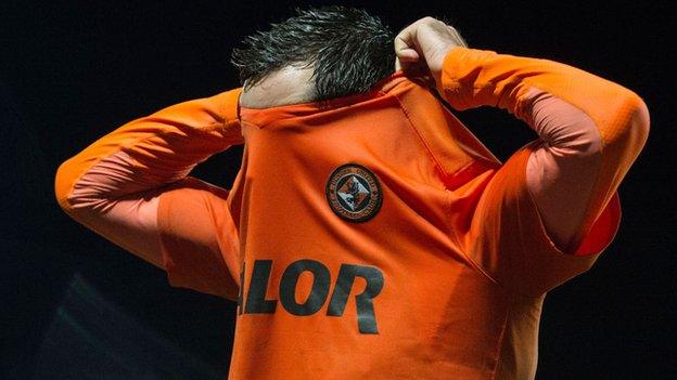 Dundee United's Gavin Gunning shows his disappointment