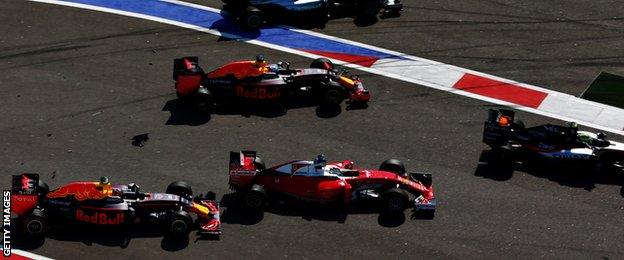 Kvyat crashes into Sebastian Vettel at the Russian grand prix