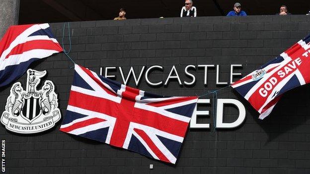 A union jack is hung outside St James' Park