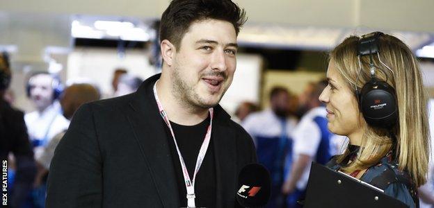 Mumford & Sons lead singer Marcus Mumford in the Williams garage