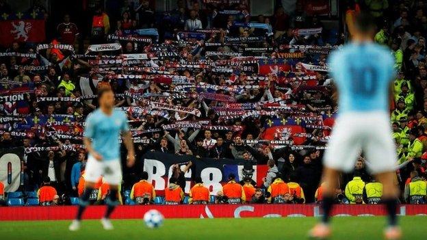 Lyon fans at the Etihad Stadium