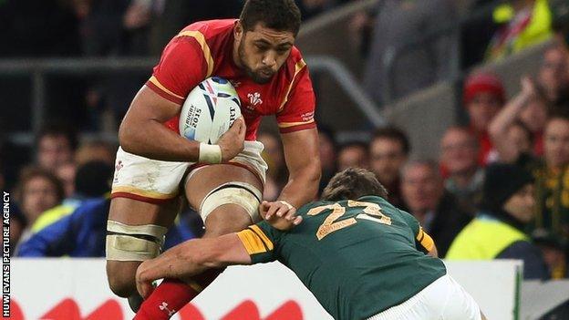 Taulupe Faletau in action for Wales against South Africa