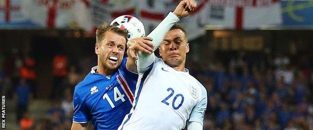 Iceland defender Kari Arnason