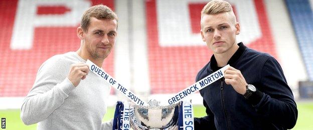 Queen of the South player/manager James Fowler and Morton's Joe McKee at Hampden Park