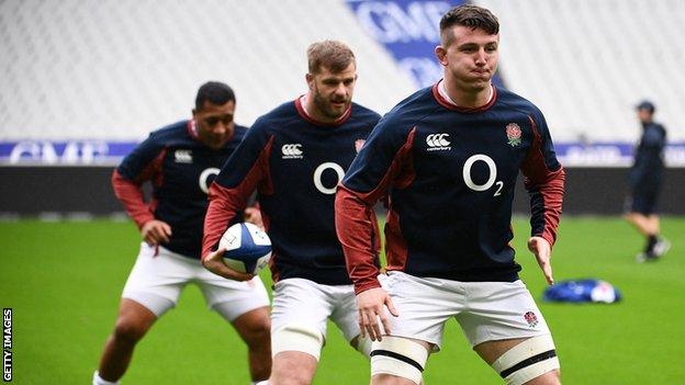 Tom Curry, George Kruis and Mako Vunipola training