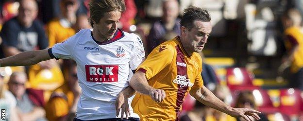 James McFadden (right) in action for Motherwell against Bolton Wanderers