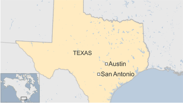 A map showing San Antonio, Texas