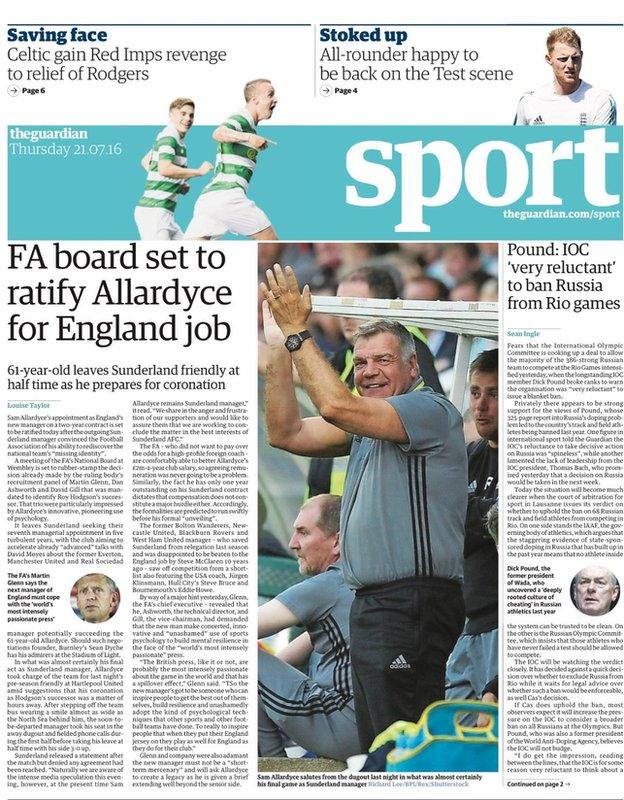 Guardian sports page