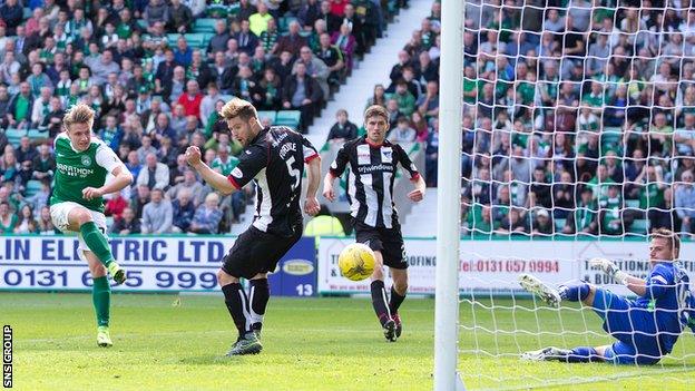 Jason Cummings smashes in the winning goal for Hibernian at a busy Easter Road