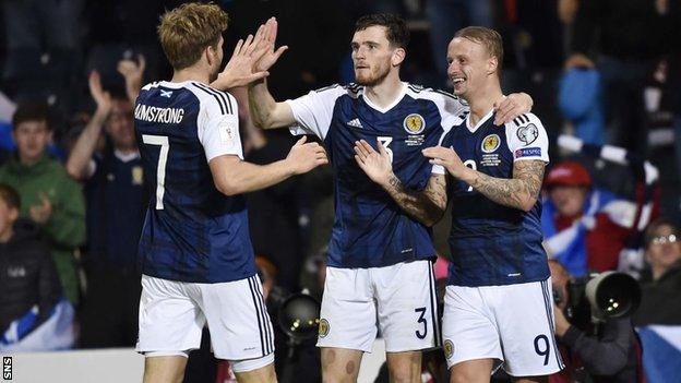 Scotland players celebrating a goal