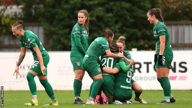 Coventry United celebrate scoring a goal