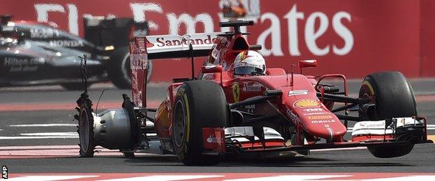 Sebastian Vettel switched to mediums on lap one following a puncture in a collision with Daniel Ricciardo's Red Bull