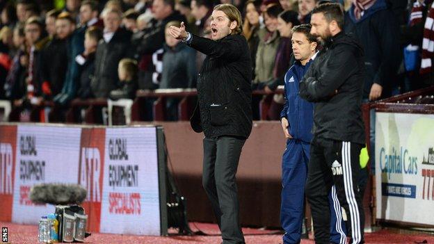 Robbie Neilson in the Tynecastle dugout