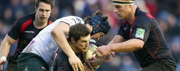 Tim Visser and Geoff Cross in action against London Irish in 2012