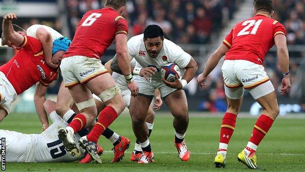 Manu Tuilagi in his last England appearances against Wales