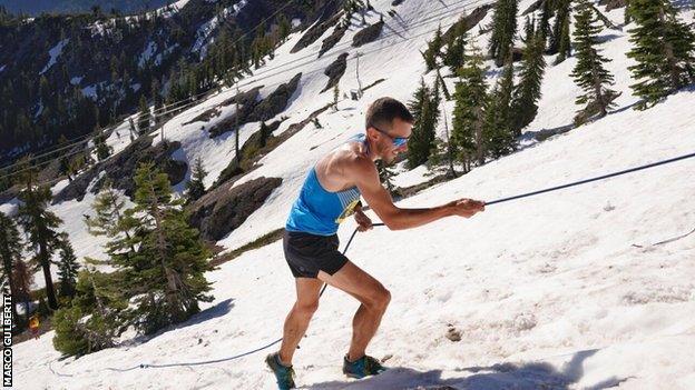 Andy Douglas had to haul himself up climbs using a rope at the Broken Arrow Skyrace