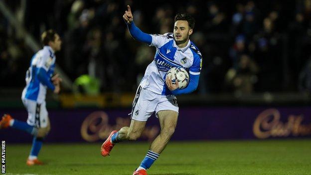 Bristol Rovers' Aaron Collins celebrates scoring