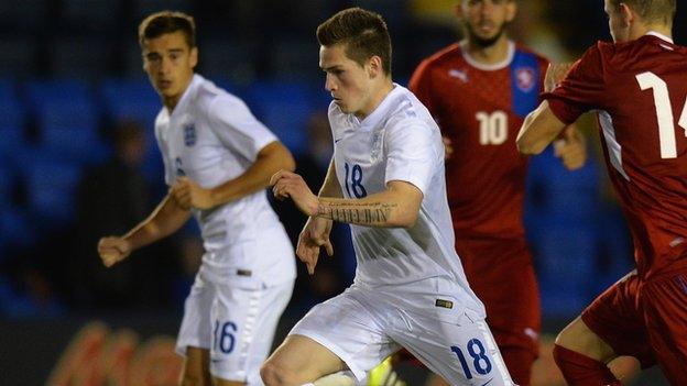 Ryan Kent played for England's Under-20s against the Czech Republic at Shrewsbury during the international break