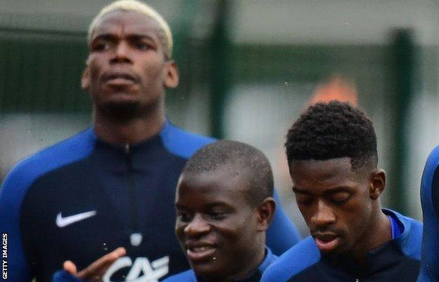 Paul Pogba (left), N'Golo Kante and Ousmane Dembele