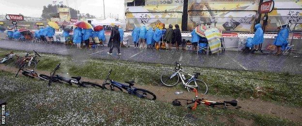 Sodden fans at the Tour de France