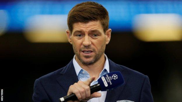 Steven Gerrard working as a football pundit