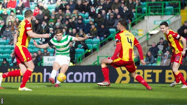 Celtic winger James Forrest scores against Partick Thistle