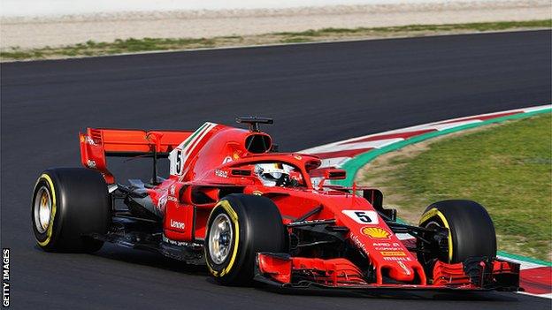 Sebastian Vettel on track during day two of F1 Winter Testing at Circuit de Catalunya in February