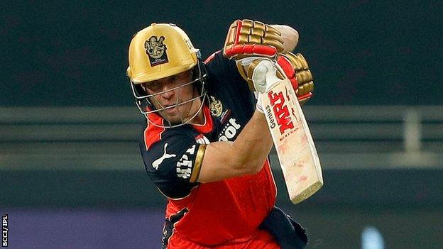 Royal Challengers Bangalore batter AB de Villiers plays a shot during an IPL game