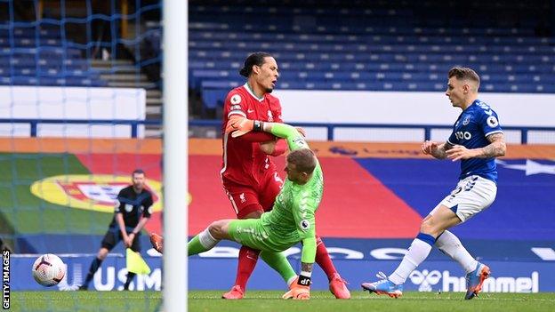 Virgil van Dijk is injured against Everton