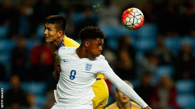 England's Chuba Akpom in action during a Euro Under-21 qualifier against Kazakhstan