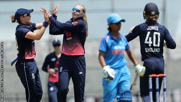 Sophie Ecclestone celebrates a wicket