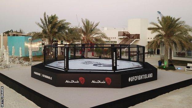 Octagon on the sand at UFC's Fight Island