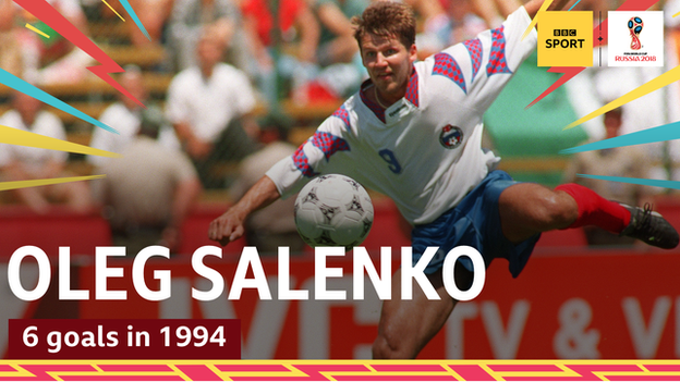 Oleg Salenko scores for Russia against Cameroon