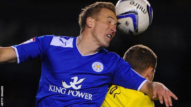 Harry Kane in action for Leicester against Watford in April 2013