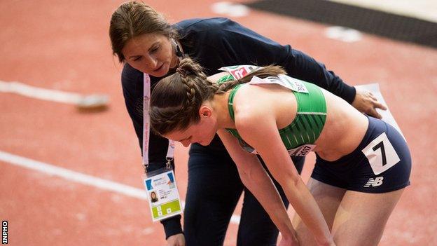 Ciara Mageean was upset after having to step off the track with an Achilles injury