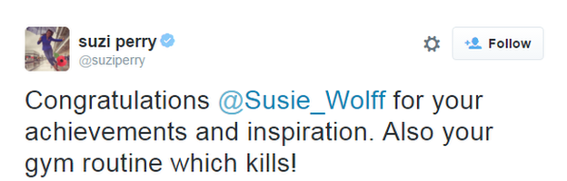 Tweet from Suzi Perry