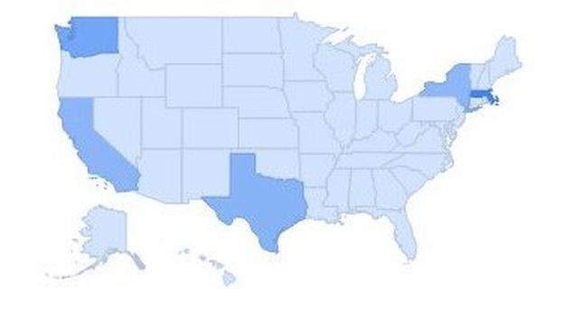 Graphic showing where US searches for move to Canada come from