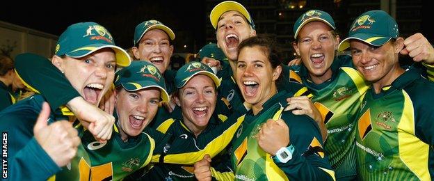 Australia celebrate after regaining the Women's Ashes