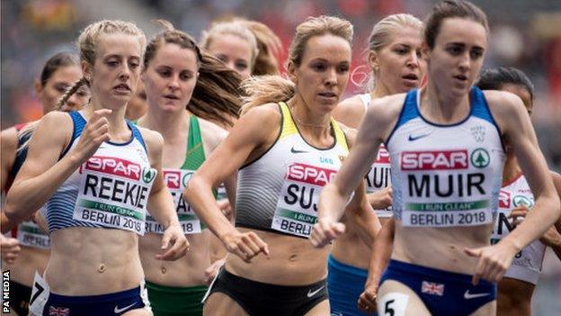 Jemma Reekie (left) and Laura Muir (right) compete