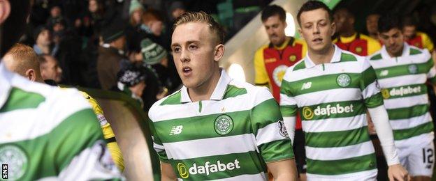 Calvin Miller (centre) made his Celtic debut