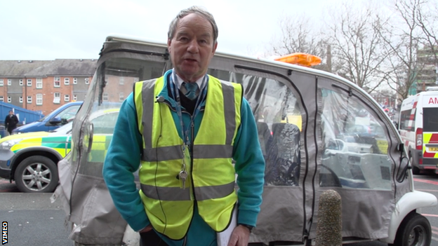 One of Bleddyn Jones' many roles outside rugby was a volunteer buggy driver at Leicester Royal Infirmary for 15 years