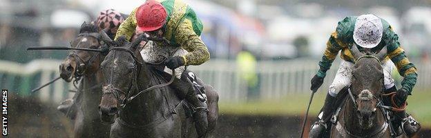 Robbie Power riding Supasundae clears the last to win the Aintree Hurdle