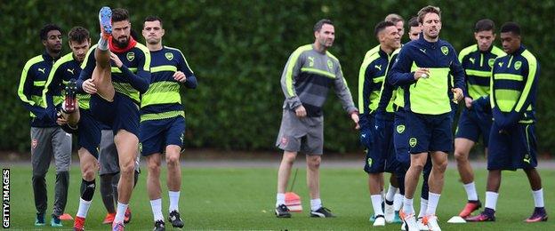 Players at Arsenal's London Colney training base