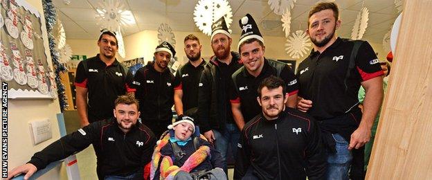 Ospreys players during a visit to the children's ward at Morriston Hospital in Swansea