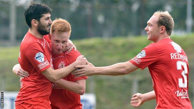 Sean Mackle celebrates after scoring Portadown's second goal against Ballymena