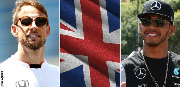 Jenson Button, Union Jack flag, Lewis Hamilton