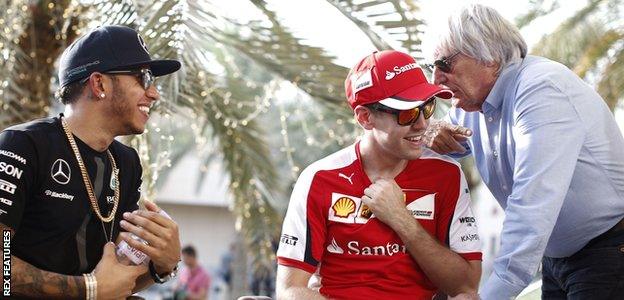 Lewis Hamilton, Sebastian Vettel and Bernie Ecclestone